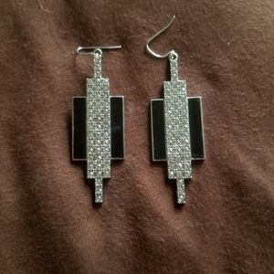 Black and rhinestone modern style earrings